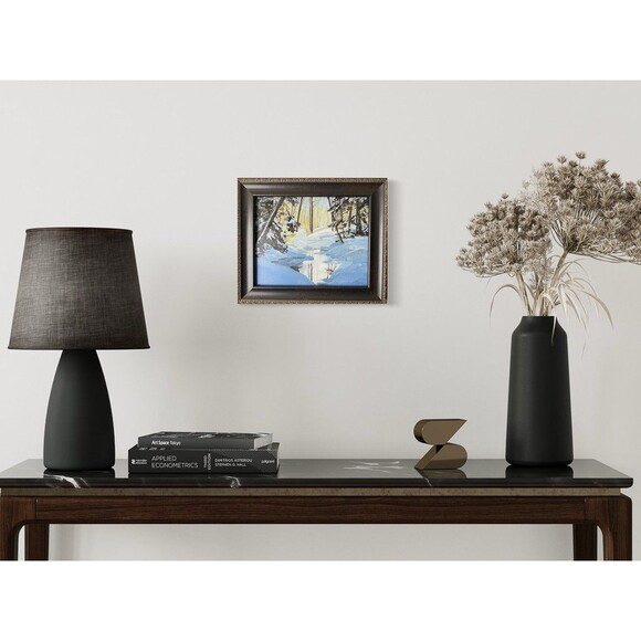 Framed Original Oil Painting Landscape Winter Snowy River Trees 10.5x12.5 Signed - Picture 6 of 9